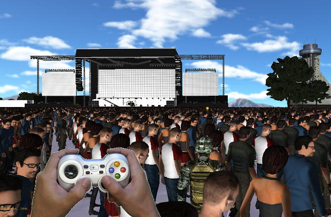 militaire dans la foule avec manette